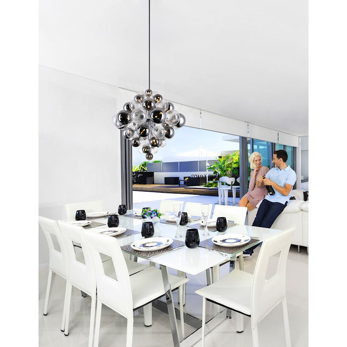 CWI Pallocino 27 Light Down Chandelier, Chrome/Clear/Smoke