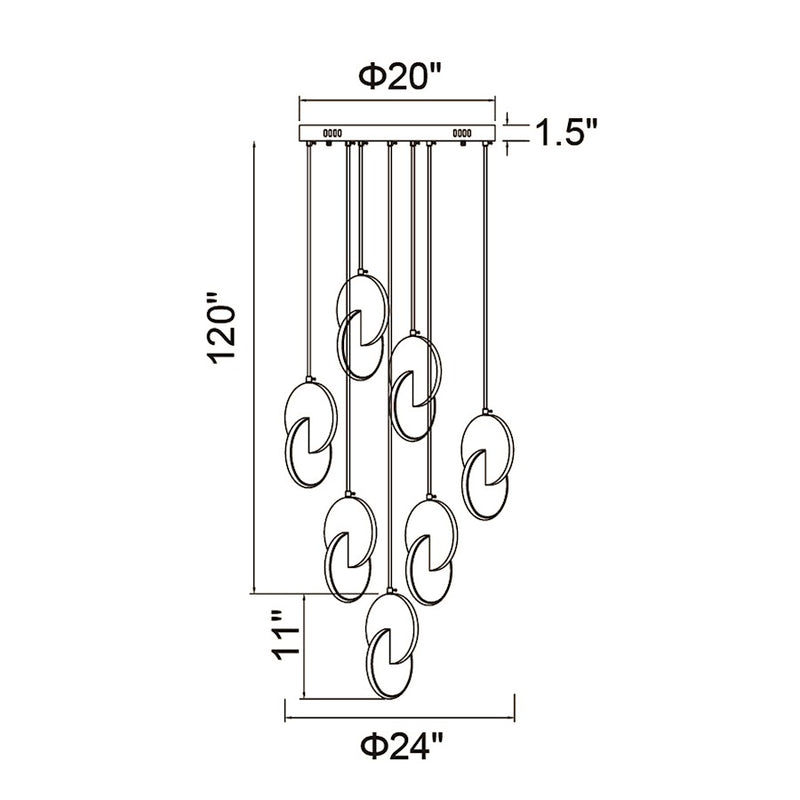 CWI Lighting Tranche 24" Multi Point Pendant, Brushed Brass