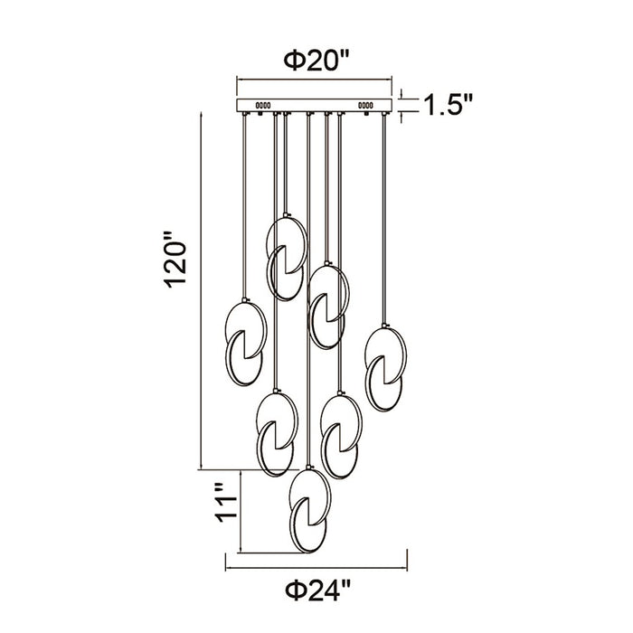 CWI Lighting Tranche 24" Multi Point Pendant, Brushed Brass