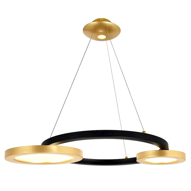 CWI Lighting Deux Lunes Down 29" Chandelier, Sun Gold/Black
