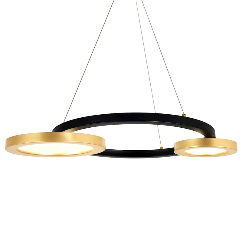 CWI Lighting Deux Lunes Down 29" Chandelier, Sun Gold/Black