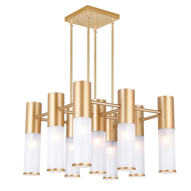 CWI Lighting Pipes 16 Light Down Chandelier, Sun Gold/Frosted