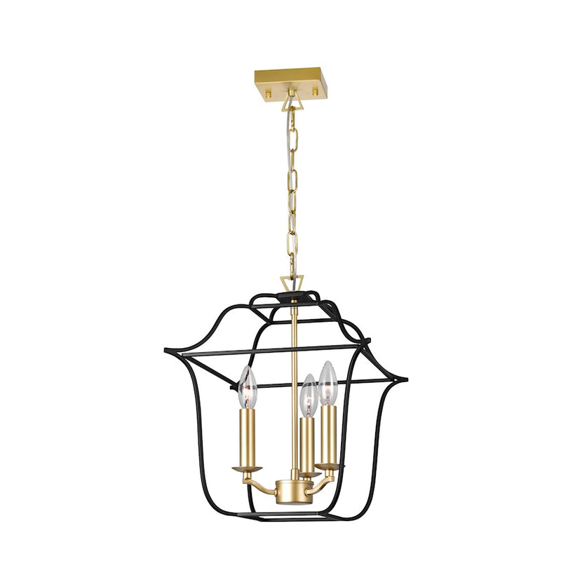 CWI Lighting Tudor 3 Light Down Pendant, Satin Gold/Black