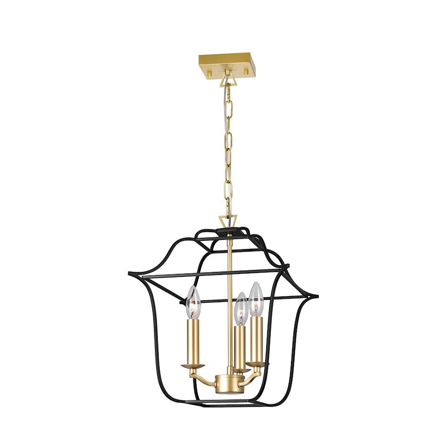 CWI Lighting Tudor 3 Light Down Pendant, Satin Gold/Black - 1223P12-3-602