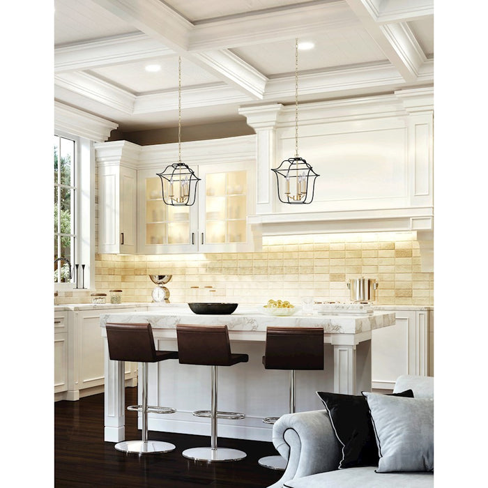 CWI Lighting Tudor 3 Light Down Pendant, Satin Gold/Black