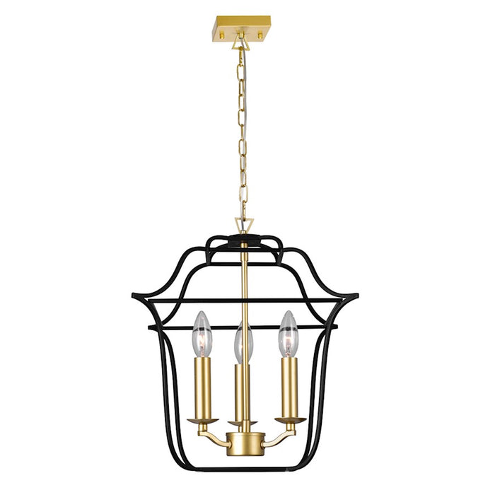 CWI Lighting Tudor 3 Light Down Pendant, Satin Gold/Black