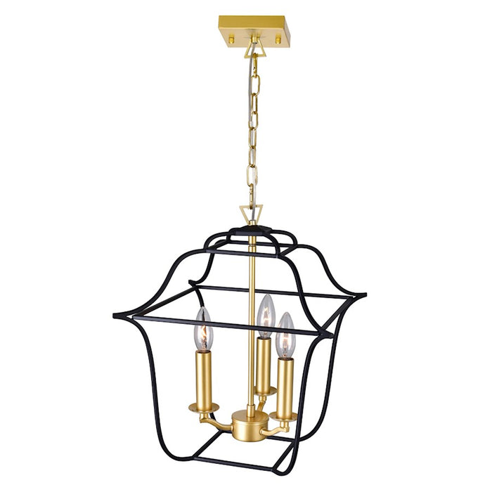 CWI Lighting Tudor 3 Light Down Pendant, Satin Gold/Black