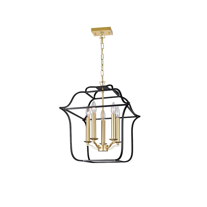 CWI Lighting Tudor 5 Light Up Chandelier, Satin Gold/Black