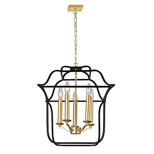 CWI Lighting Tudor 5 Light Up Chandelier, Satin Gold/Black