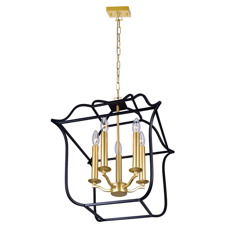 CWI Lighting Tudor 5 Light Up Chandelier, Satin Gold/Black