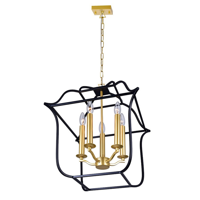 CWI Lighting Tudor 5 Light Up Chandelier, Satin Gold/Black