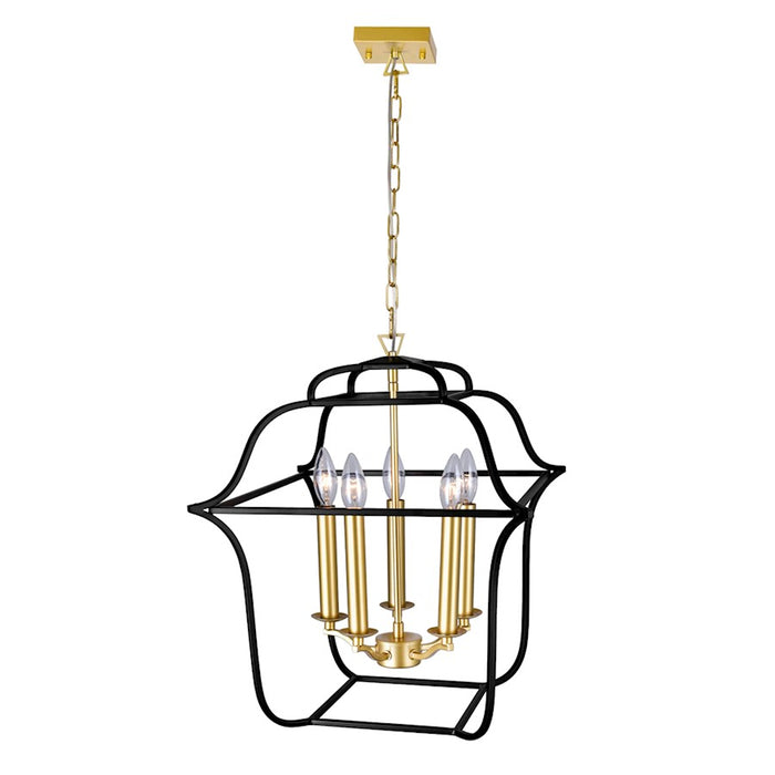 CWI Lighting Tudor 5 Light Up Chandelier, Satin Gold/Black