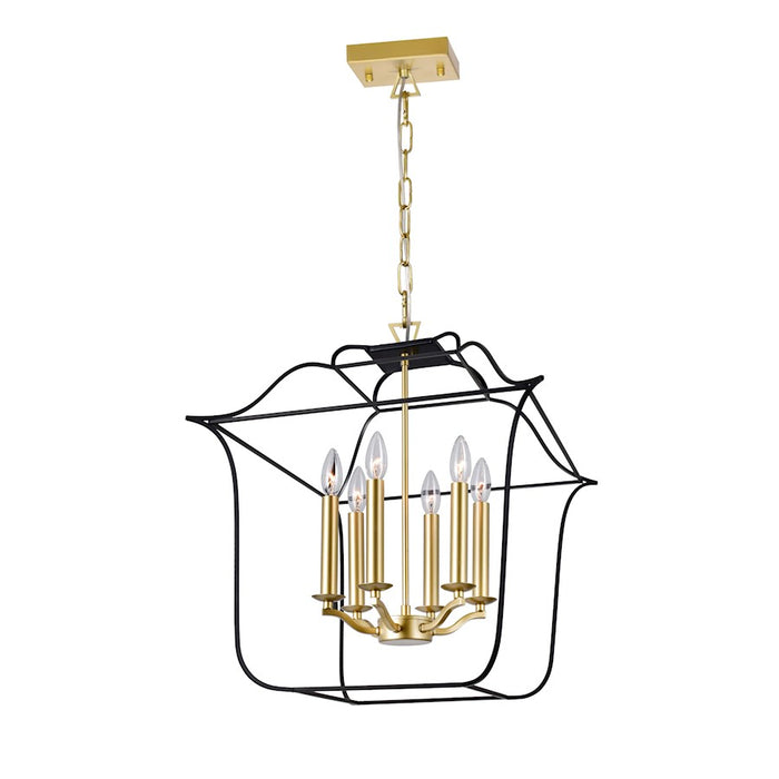 CWI Lighting Tudor 6 Light Up Chandelier, Satin Gold/Black - 1223P20-6-602