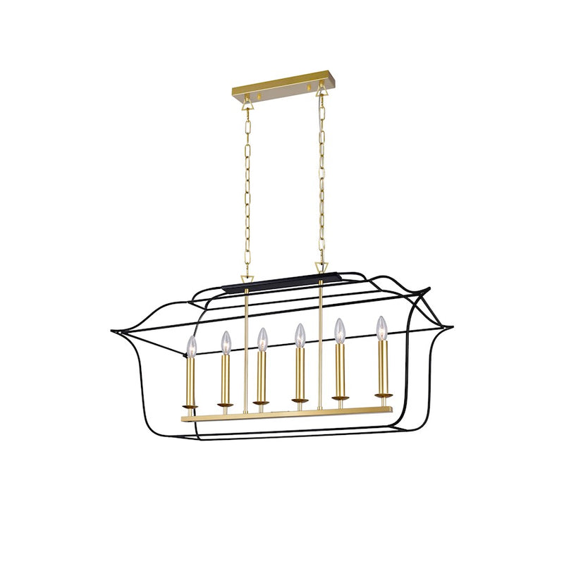 CWI Lighting Tudor 6 Light Chandelier, Satin Gold/Black