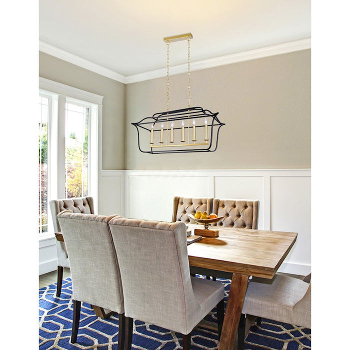 CWI Lighting Tudor 6 Light Chandelier, Satin Gold/Black