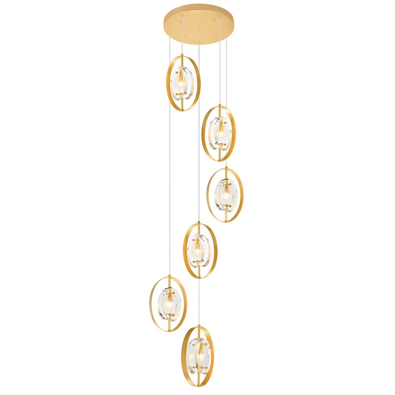 CWI Lighting Iris 6 Light Multi Point Pendant, Sun Gold/Clear