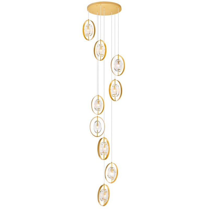 CWI Lighting Iris 9 Light Multi Point Pendant, Sun Gold/Clear