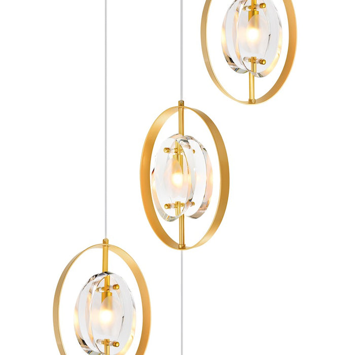 CWI Lighting Iris 9 Light Multi Point Pendant, Sun Gold/Clear