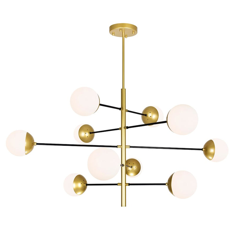 CWI Compass 10 Light Down Chandelier, Medallion Gold/White