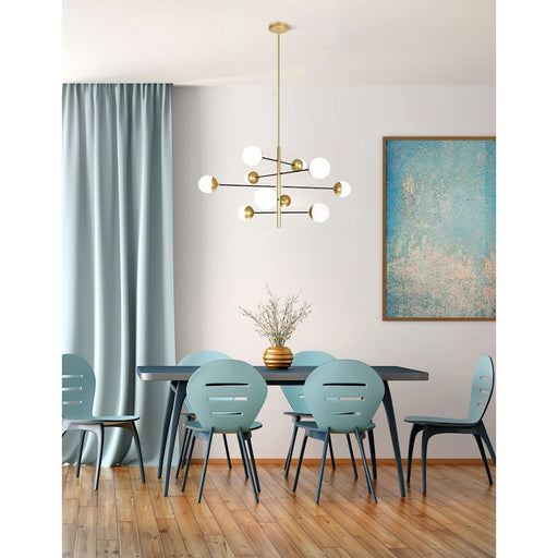 CWI Compass 10 Light Down Chandelier, Medallion Gold/White