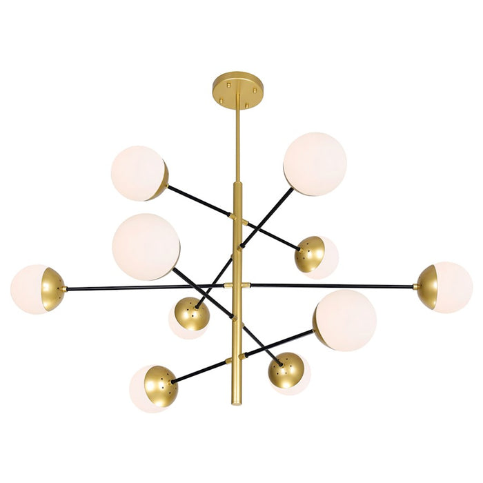 CWI Compass 10 Light Down Chandelier, Medallion Gold/White
