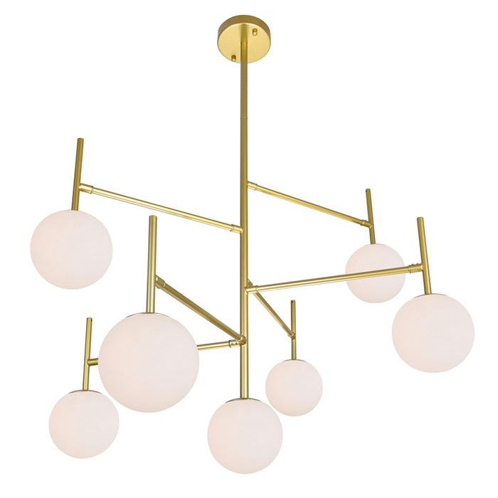 CWI Tourch 7 Light Down Chandelier, Medallion Gold/Frosted