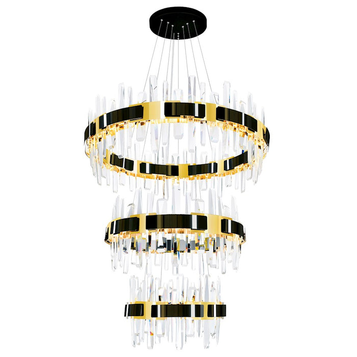 CWI Lighting Aya 32-3 Chandelier, Pearl Black/Titanium Gold