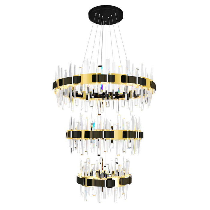 CWI Lighting Aya 32-3 Chandelier, Pearl Black/Titanium Gold