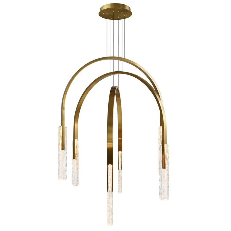 CWI Lighting Curva LED 38" Brass Chandelier/Handcrafted Glass