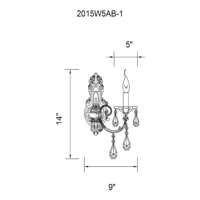 CWI Lighting Brass 1 Light Wall Light, Antique Brass