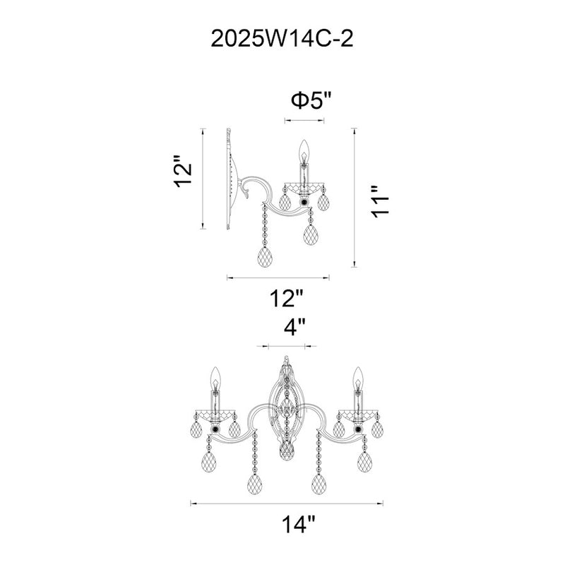 CWI Lighting Flawless 2 Light Wall Light, Chrome