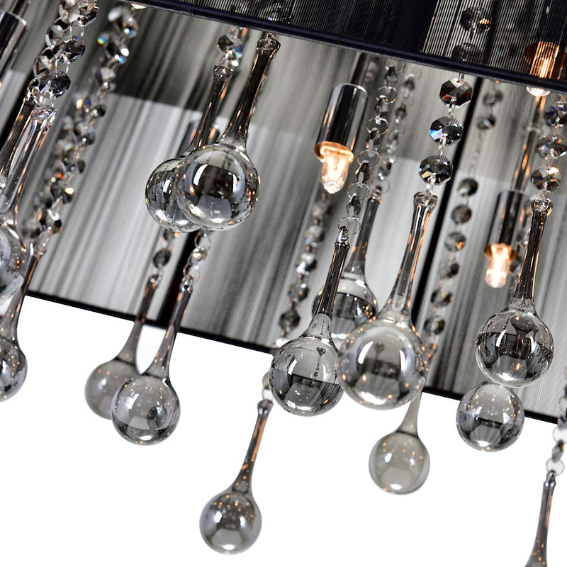 CWI Water Drop 17 Light Drum Shade Chandelier, Chrome/Black
