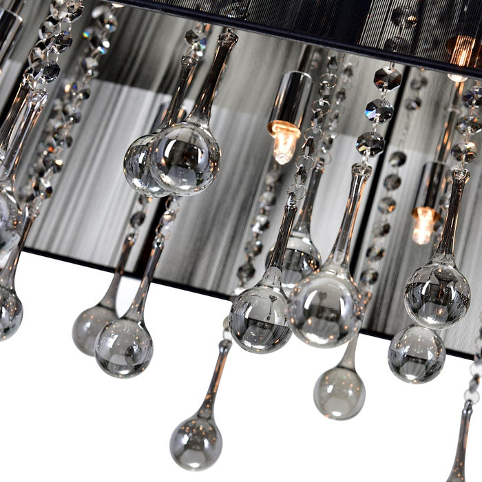 CWI Water Drop 17 Light Drum Shade Chandelier, Chrome/Black