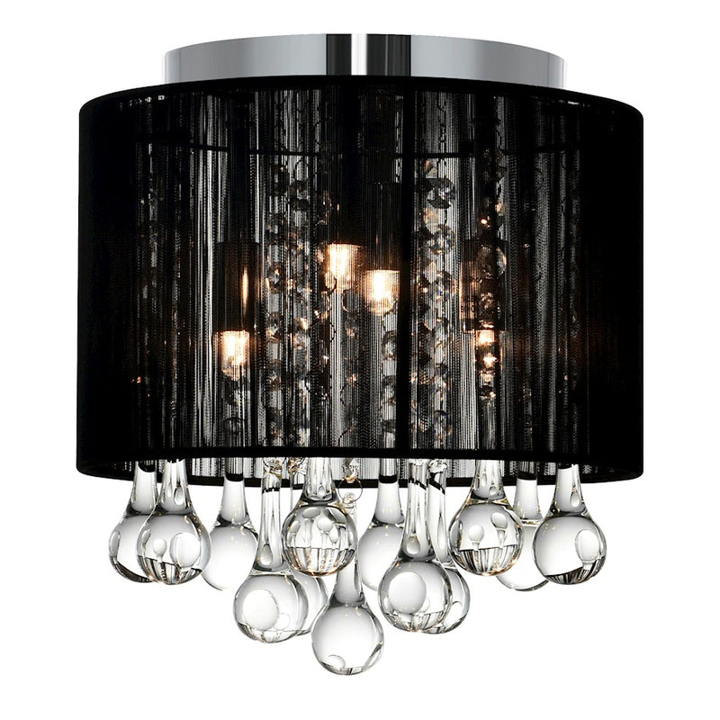 CWI Water Drop 4 Light Drum Shade Flush Mount, Chrome/Black