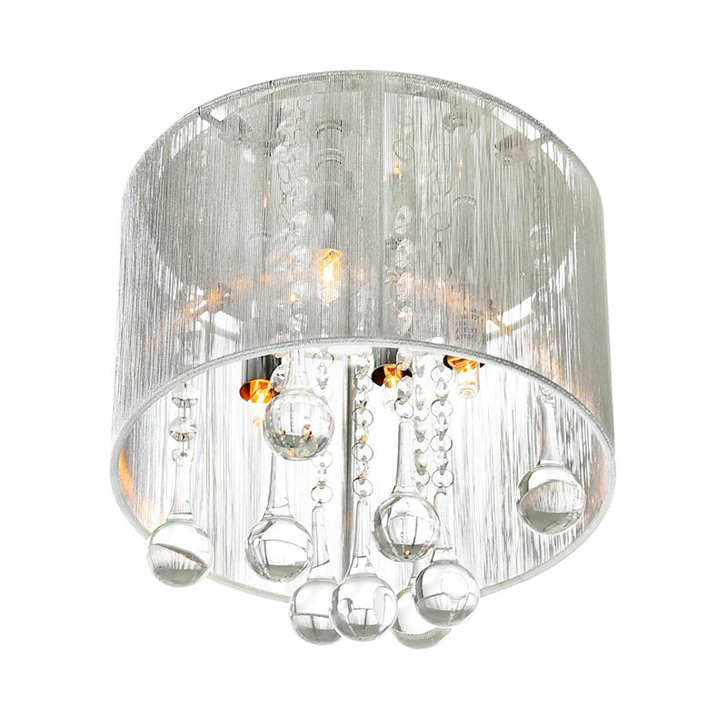 CWI Water Drop 4 Light Drum Shade Flush Mount, Chrome/Silver