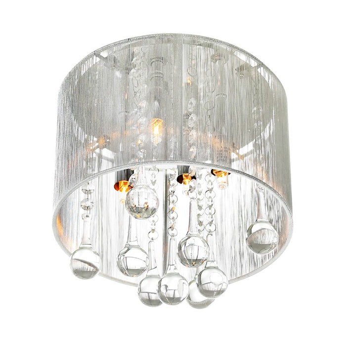 CWI Water Drop 4 Light Drum Shade Flush Mount, Chrome/Silver
