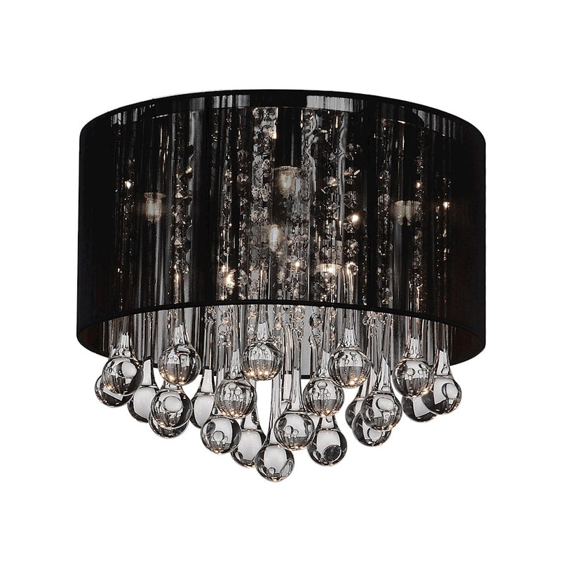 CWI Water Drop 6 Light Drum Shade Flush Mount, Chrome/Black