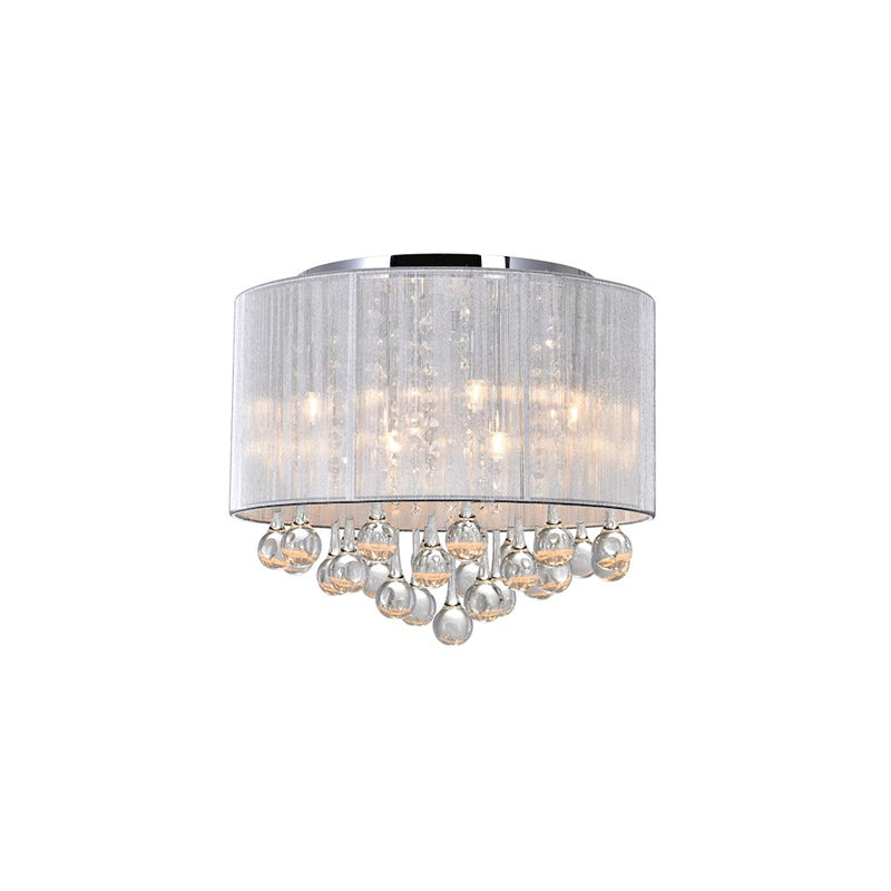 CWI Water Drop 6 Light Drum Shade Flush Mount, Chrome/Silver