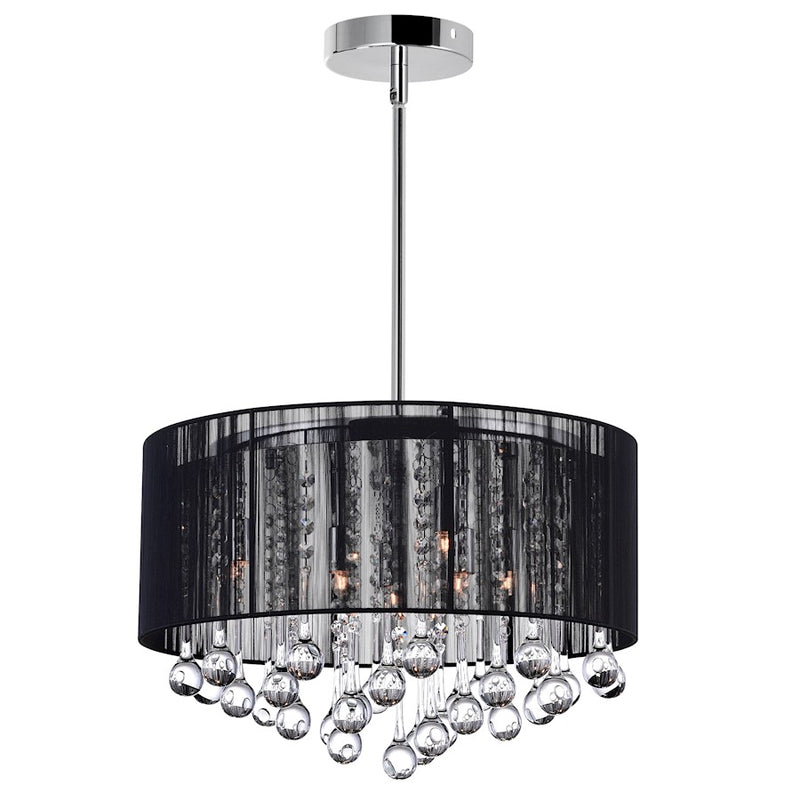 CWI Lighting Water Drop 6-Light Drum Chandelier | Modern Chrome & Black Fabric Shade | Dining & Living Room | 40W Halogen G9 120V | Model 5006P18C-R-B