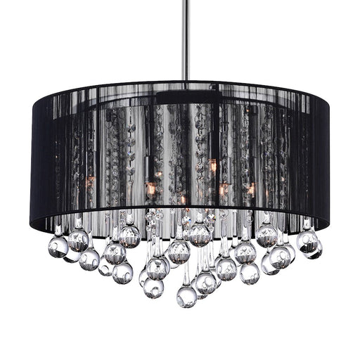 CWI Lighting Water Drop 6-Light Drum Chandelier | Modern Chrome & Black Fabric Shade | Dining & Living Room | 40W Halogen G9 120V | Model 5006P18C-R-B