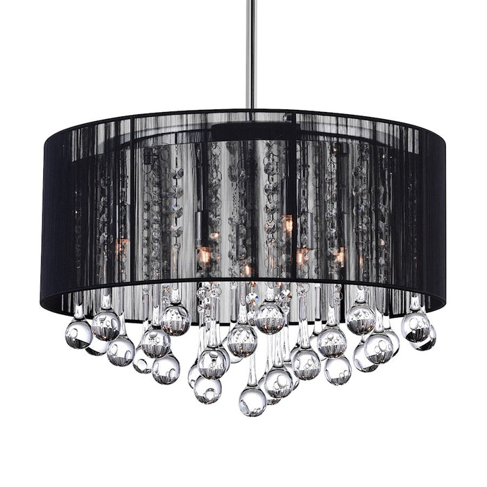 CWI Lighting Water Drop 6-Light Drum Chandelier | Modern Chrome & Black Fabric Shade | Dining & Living Room | 40W Halogen G9 120V | Model 5006P18C-R-B
