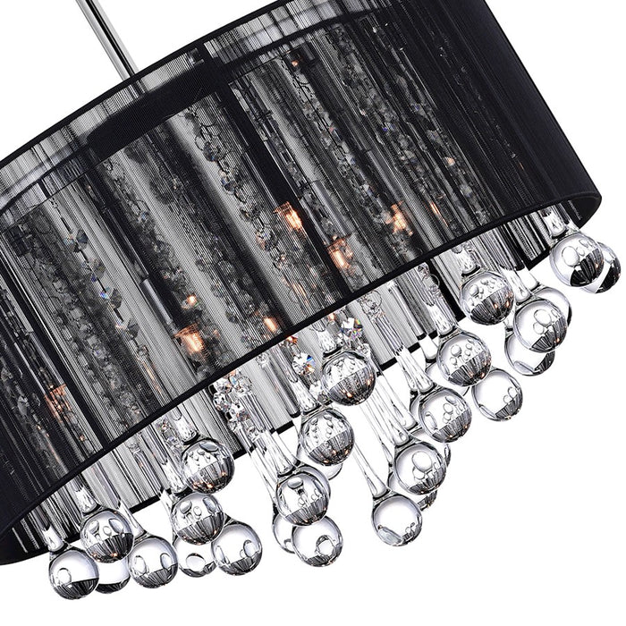 CWI Lighting Water Drop 6-Light Drum Chandelier | Modern Chrome & Black Fabric Shade | Dining & Living Room | 40W Halogen G9 120V | Model 5006P18C-R-B