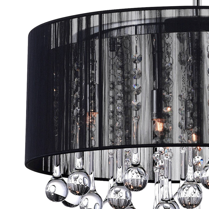 CWI Lighting Water Drop 6-Light Drum Chandelier | Modern Chrome & Black Fabric Shade | Dining & Living Room | 40W Halogen G9 120V | Model 5006P18C-R-B