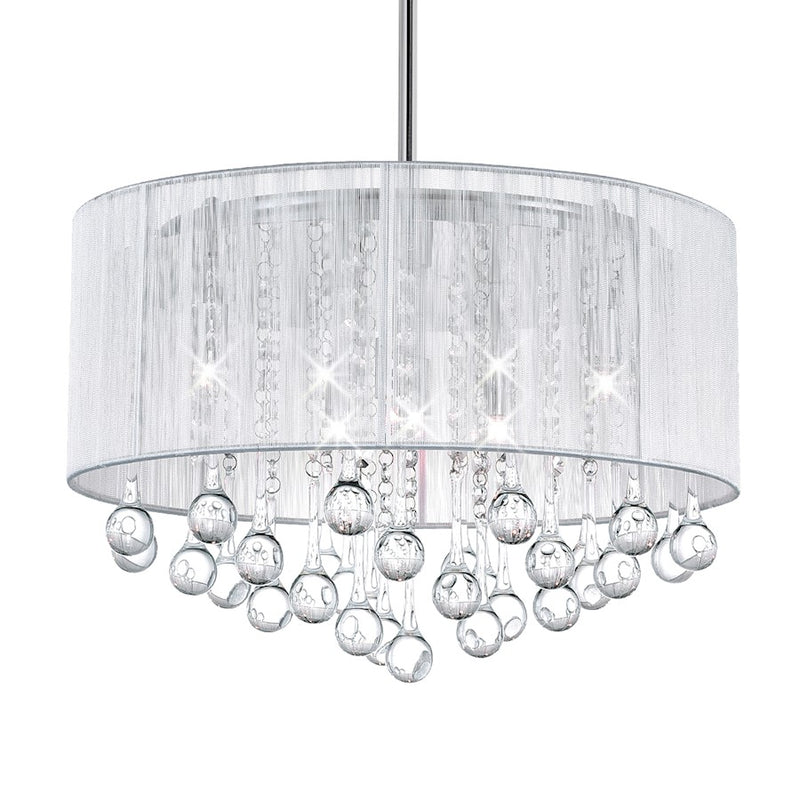 CWI Lighting Water Drop 6 Light Drum Shade Chandelier, Chrome
