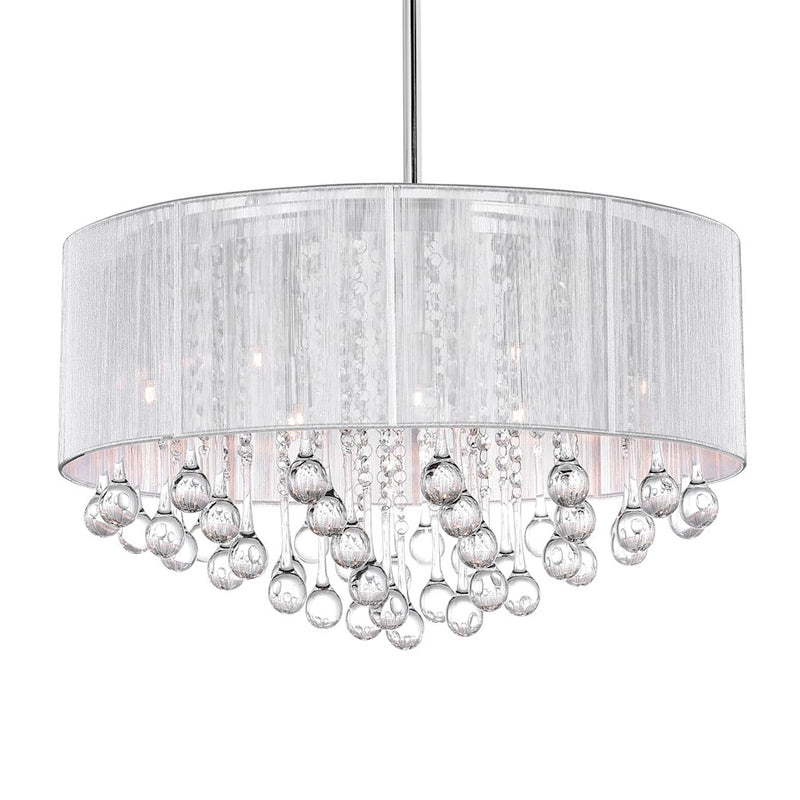 CWI Lighting Water Drop 9 Light Drum Shade Chandelier, Chrome