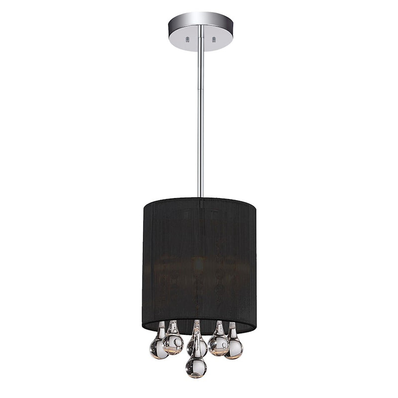 CWI Water Drop 1 Light Drum Shade Mini Pendant, Chrome/Black