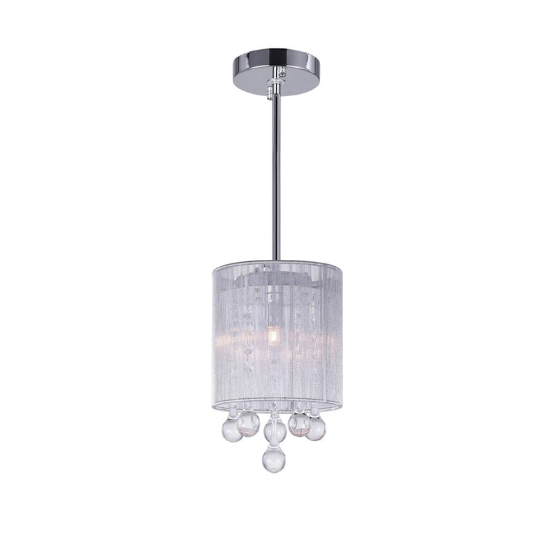 CWI Water Drop 1 Light Drum Shade Mini Pendant, Chrome/Silver