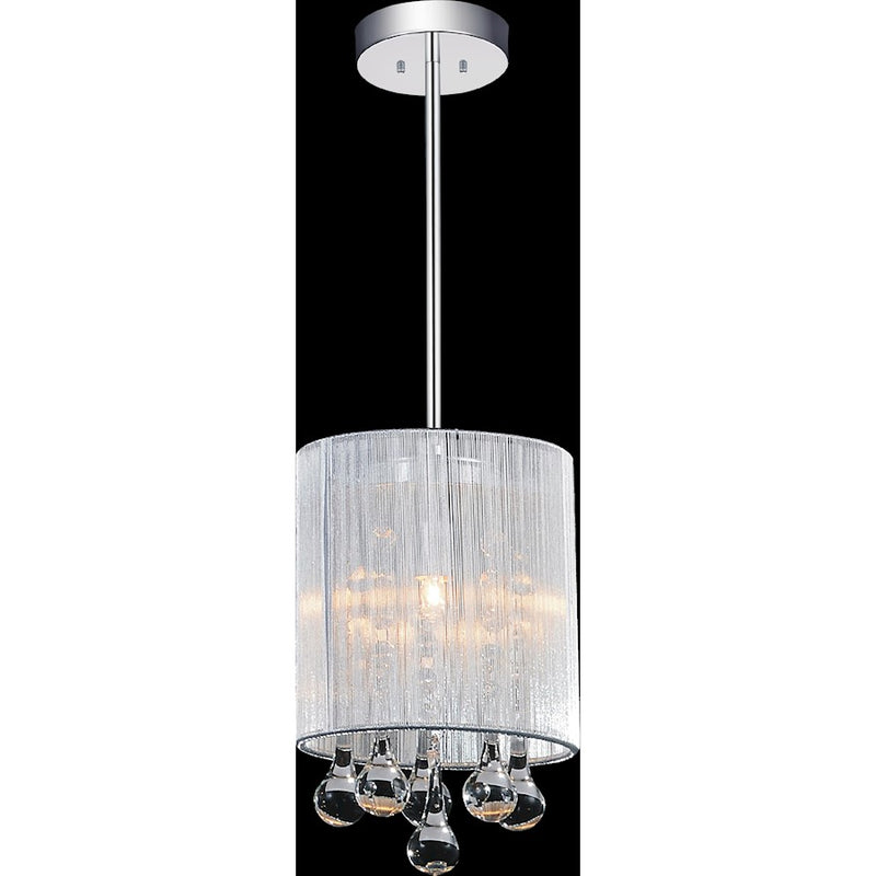 CWI Water Drop 1 Light Drum Shade Mini Pendant, Chrome/Silver