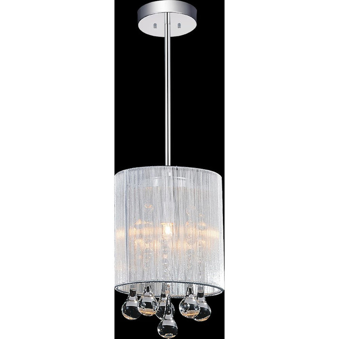 CWI Water Drop 1 Light Drum Shade Mini Pendant, Chrome/Silver