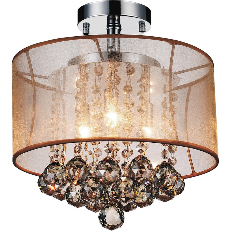CWI Radiant 3 Light Drum Shade Flush Mount, Chrome/Gold